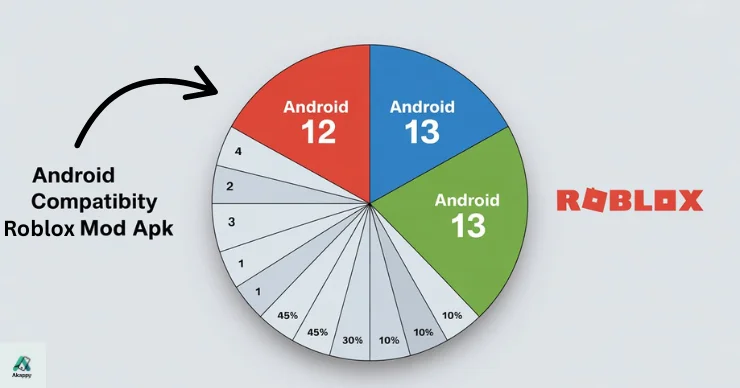 roblox-mod-apk-android-compatibility.webp Chart showing Android version compatibility for Roblox MOD APK with focus on Android 12 and 13.