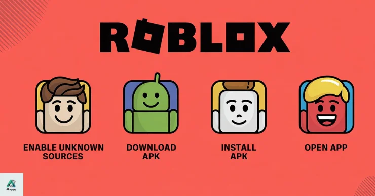 roblox-mod-apk-installation-guide.webp Infographic illustrating how to install Roblox MOD APK on Android in four easy steps.