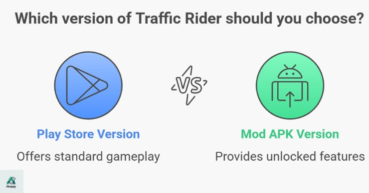 Comparison between Traffic Rider Mod APK and Play Store version features